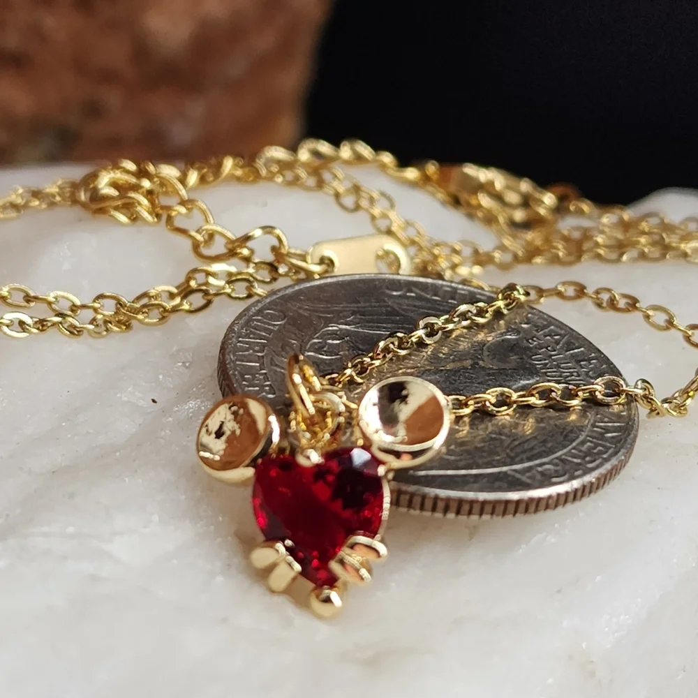 Mickey Mouse Red Heart Swarovski Crystal Luxury 14K Gold Plated Chain
